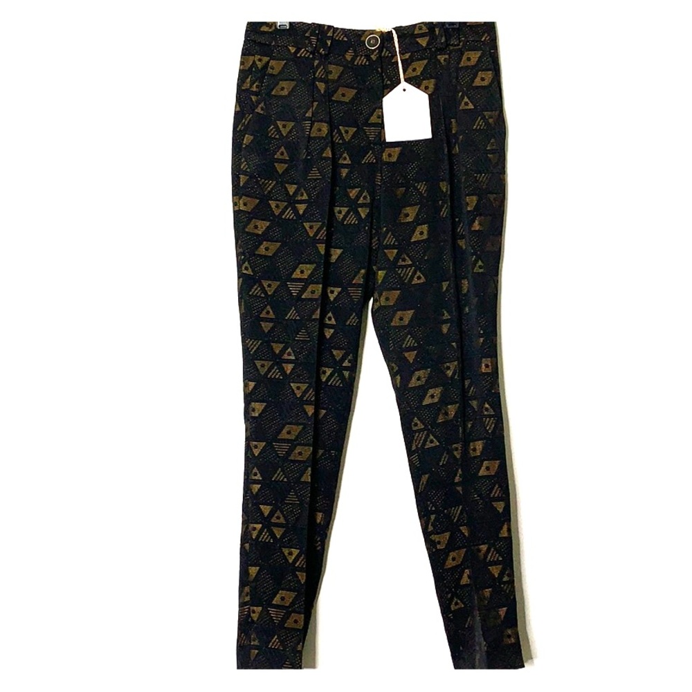 Jacquard geometric 3/4 pants Black-Gold size 36